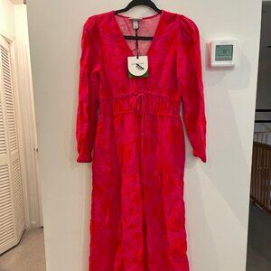 Women's Classic Rose Linen Long Sleeve Maxi Dress Kate Spade x Target Xsmall
